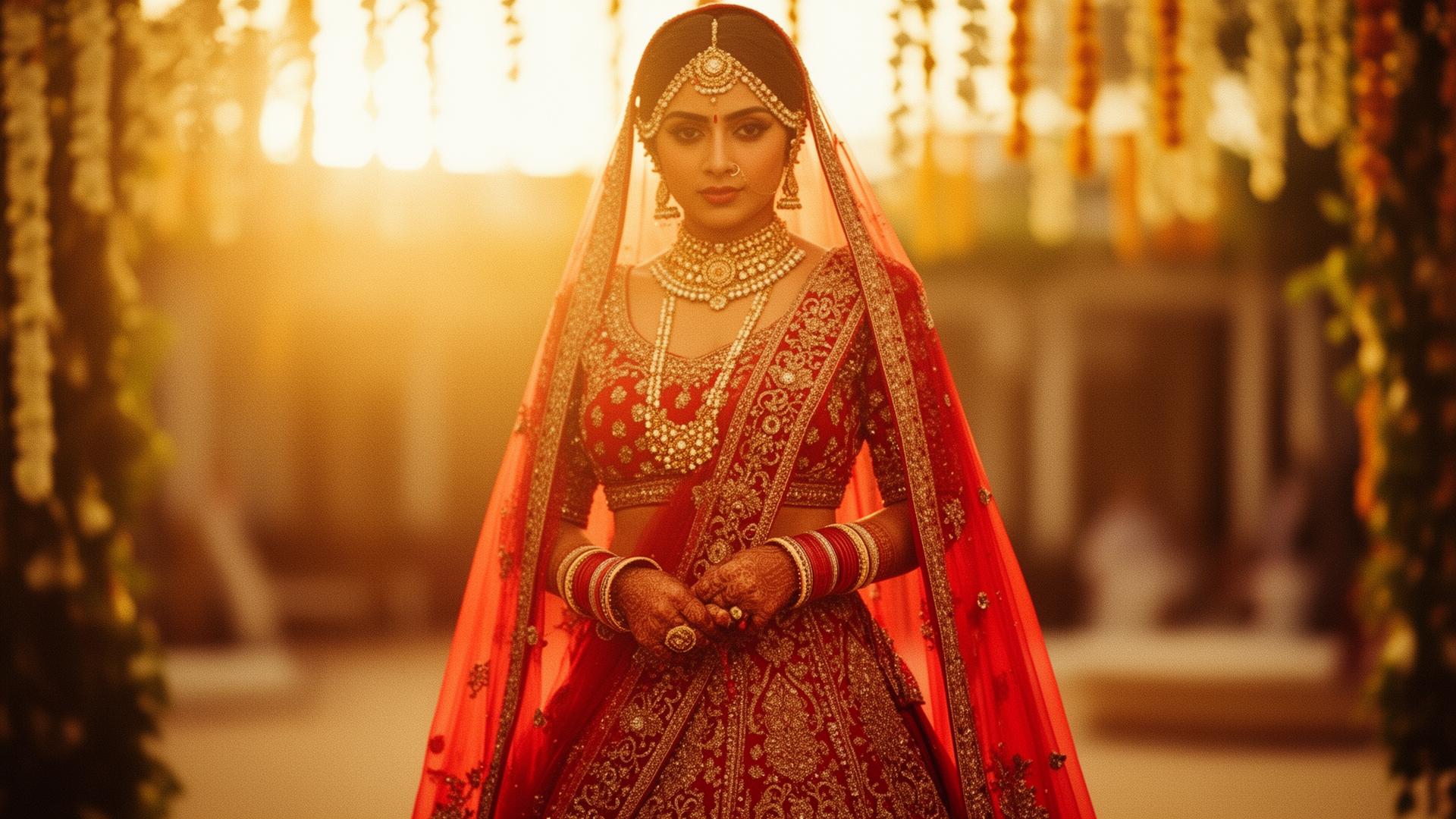 Cinematic bridal portrait at golden hour